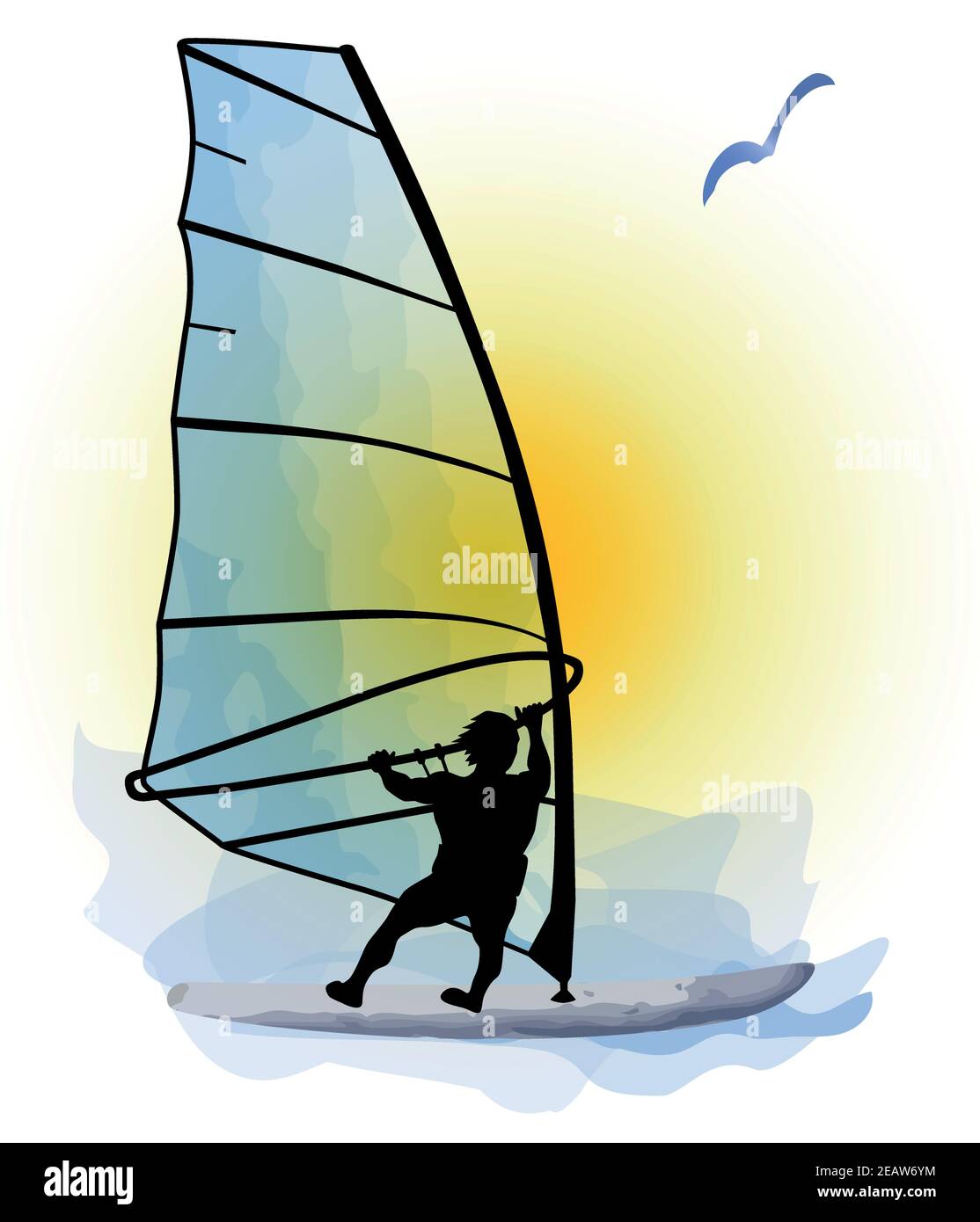 Windsurfing. Vector illustration in watercolor style Stock Vector
