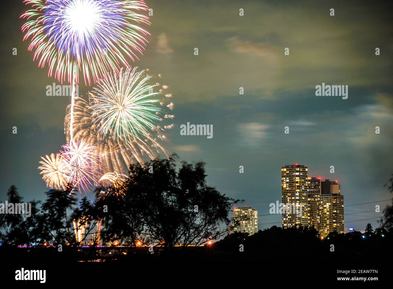 Setagaya-ku, Tama River fireworks display (2019) Stock Photo