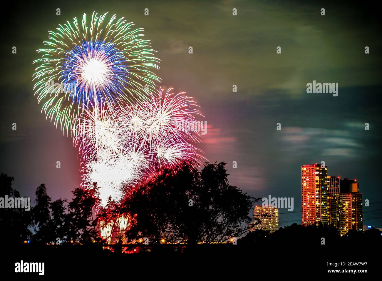 Setagaya-ku, Tama River fireworks display (2019) Stock Photo