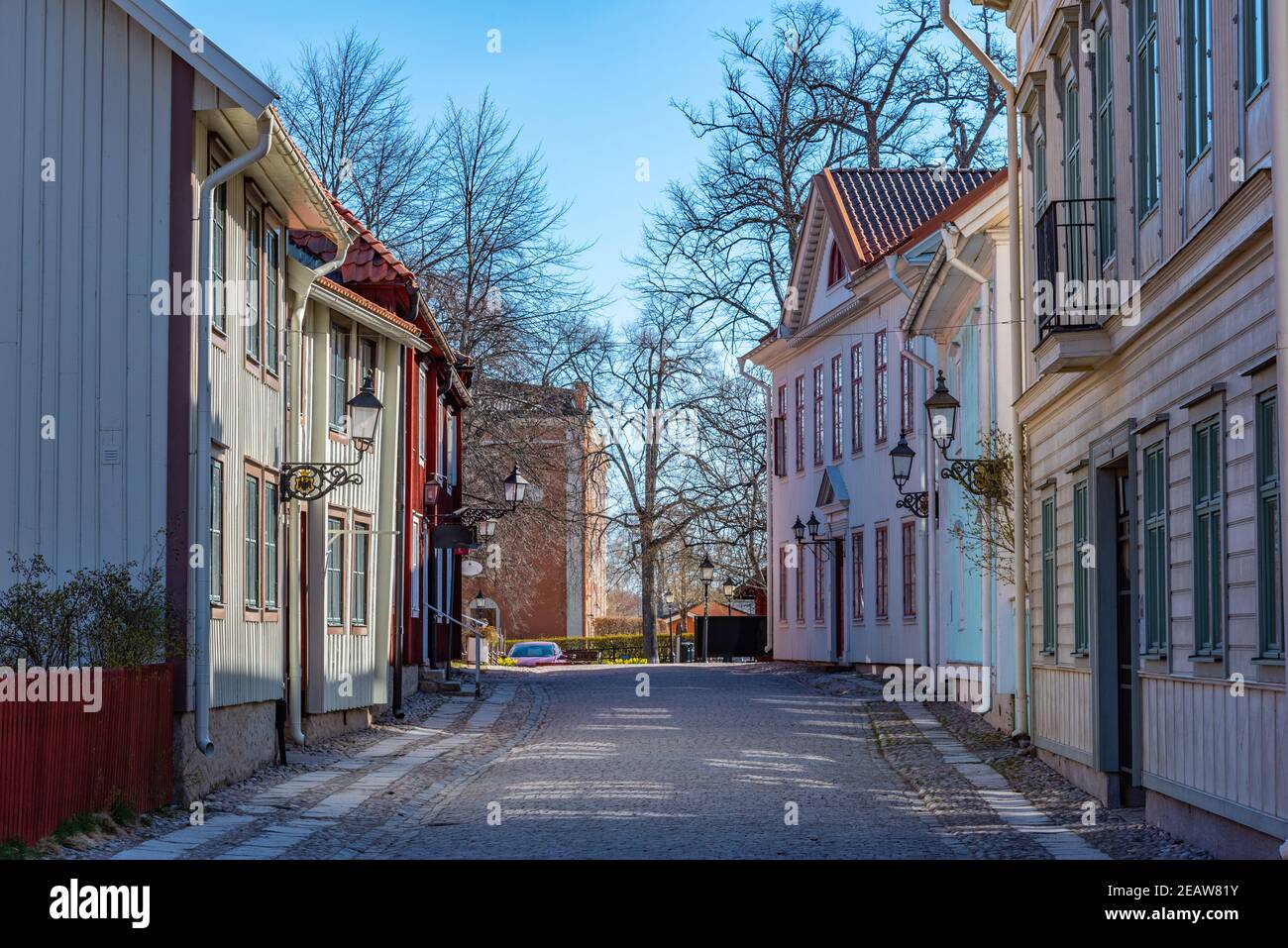 Beautiful old timber houses in Wadkoping historical quarter of Orebro