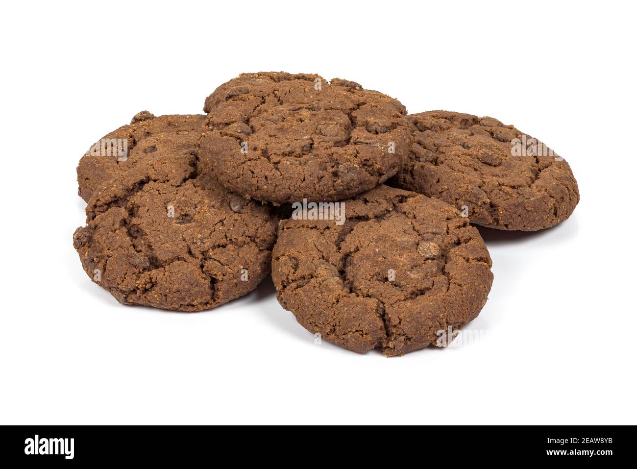 Dark chocolate chips cookies on white background Stock Photo