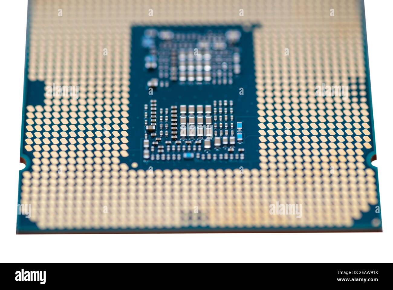 A macro photo of a modern CPU processor under the LGA 1200 socket on a ...