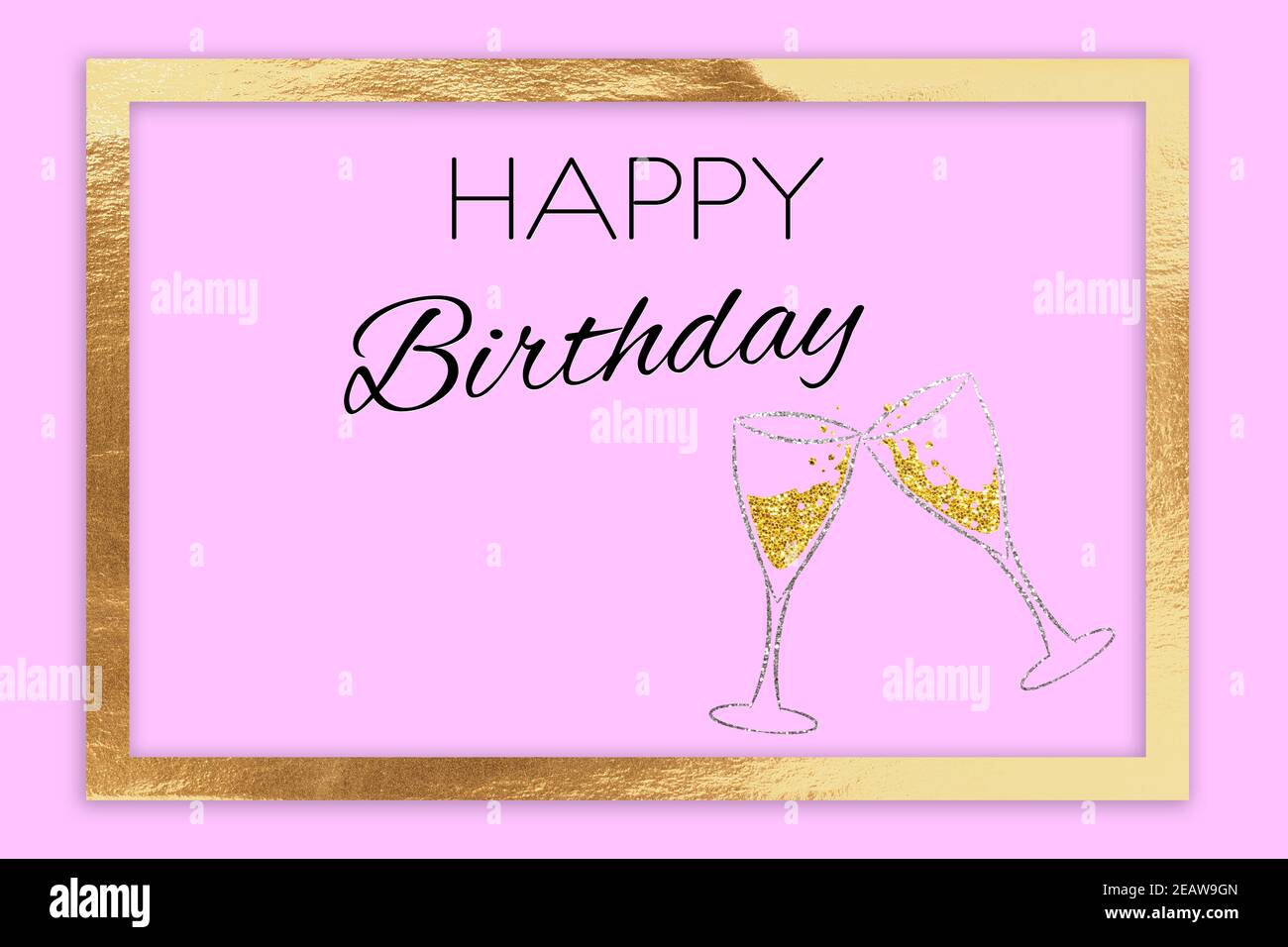 The words Happy Birthday on a pink background with golden frame Stock ...