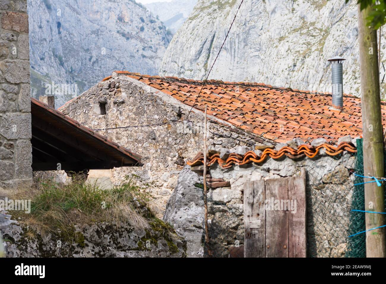 Bulnes is a hamlet in the mountain range Los Picos de Europa in Asturias, Spain Stock Photo
