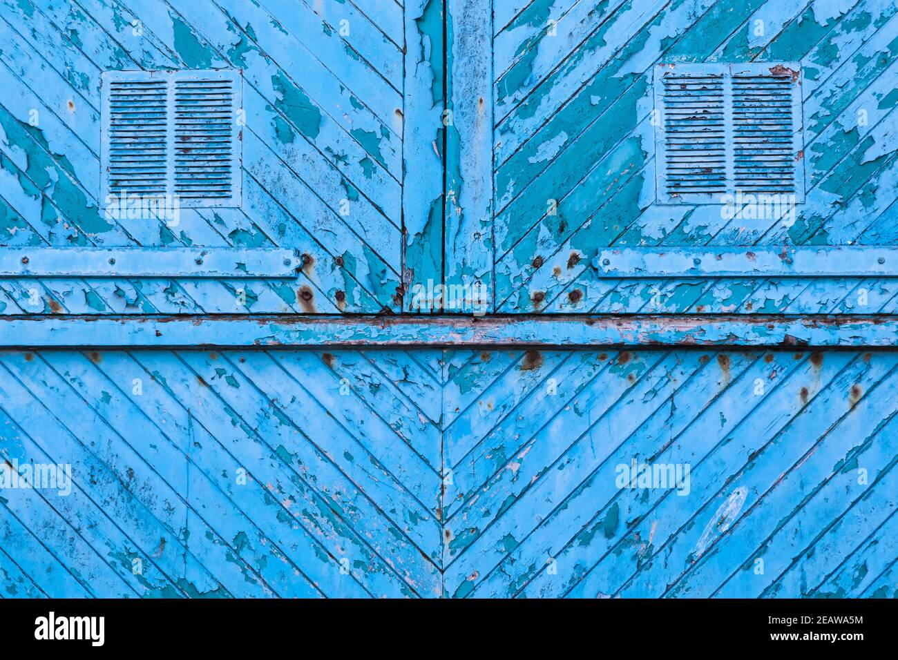 blue weathered distressed wood planks texture background Stock Photo
