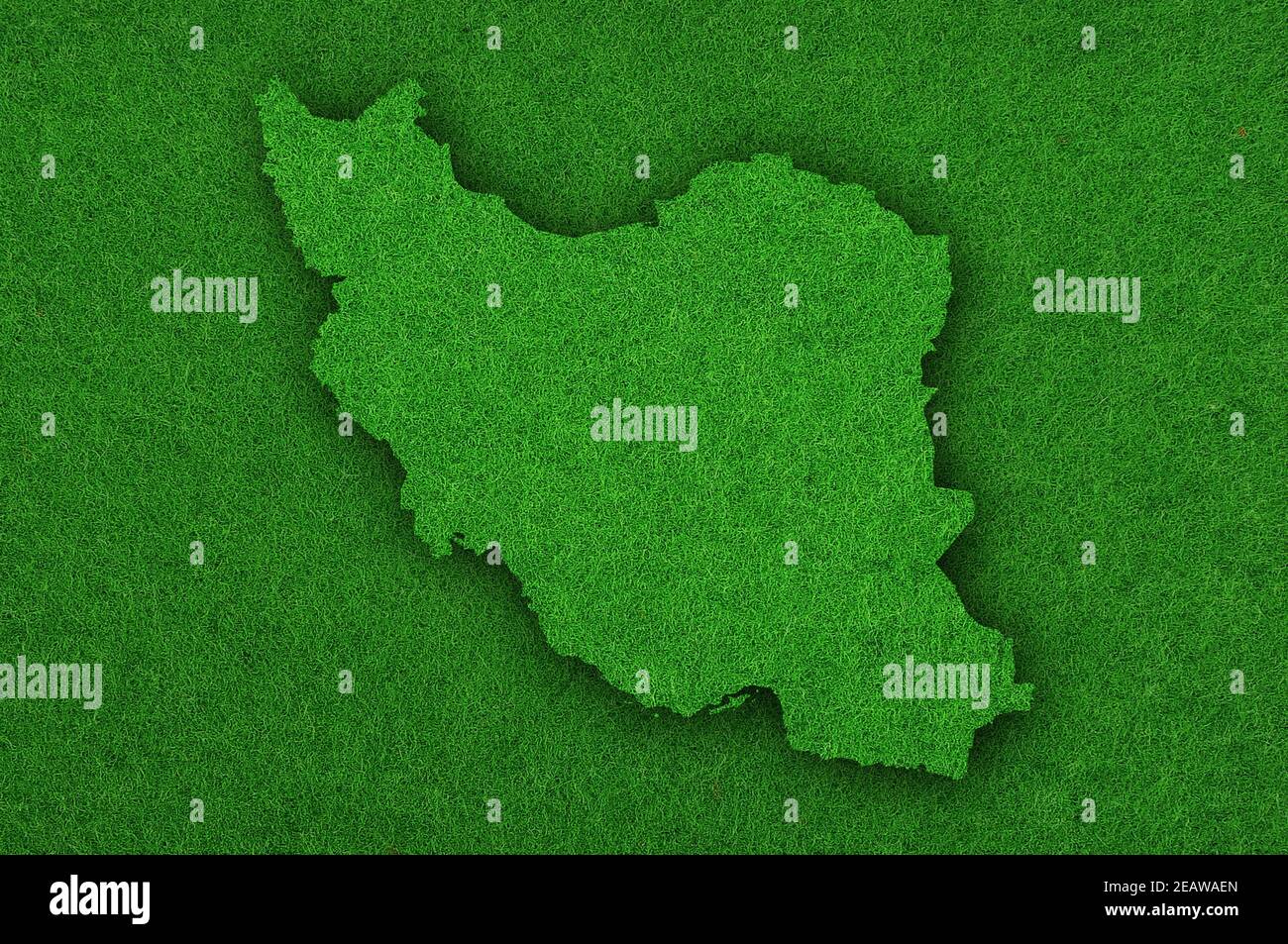 Map of Iran on green felt Stock Photo