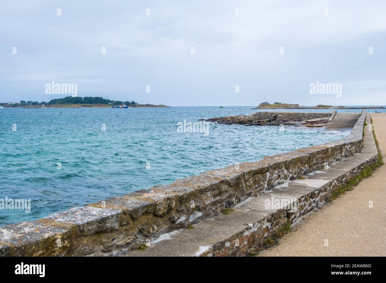 Roscoff, France - August 28, 2019: Small fortified old city of Roscoff on the north coast of Finistere in Brittany Stock Photo