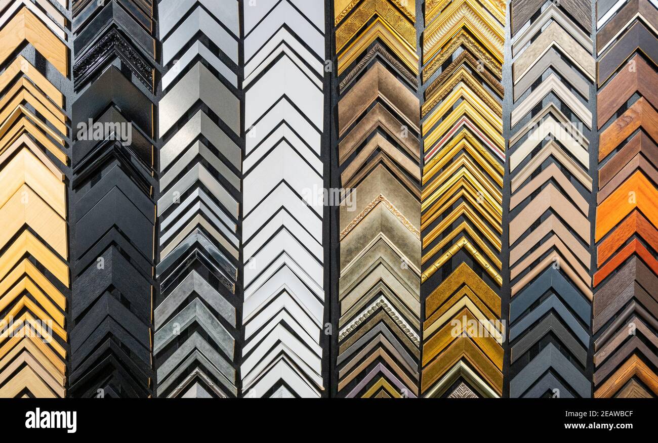 Frame samples in framing shop Stock Photo Alamy