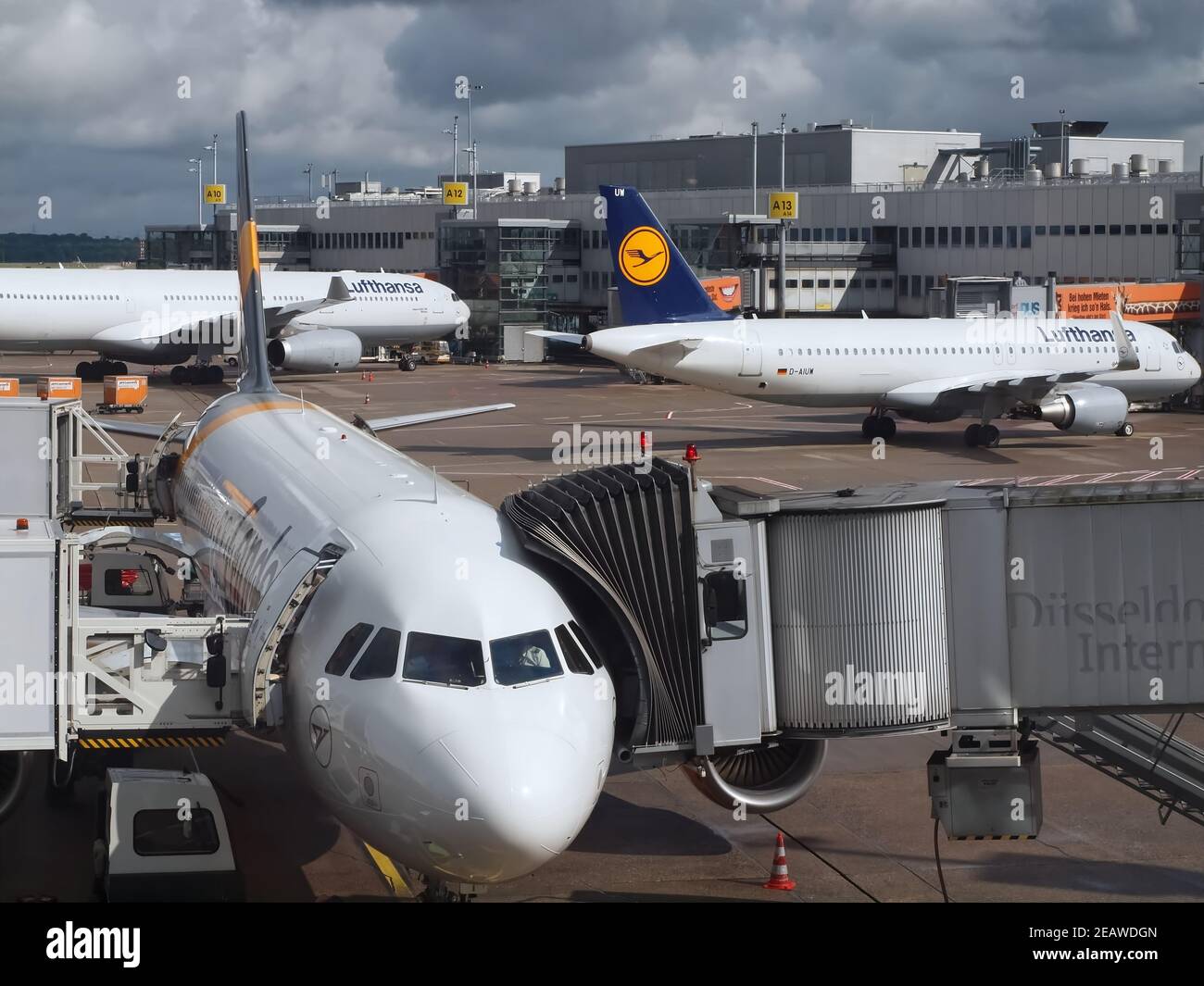 Catering Lufthansa airplanes at Duesseldorf International airport Stock Photo