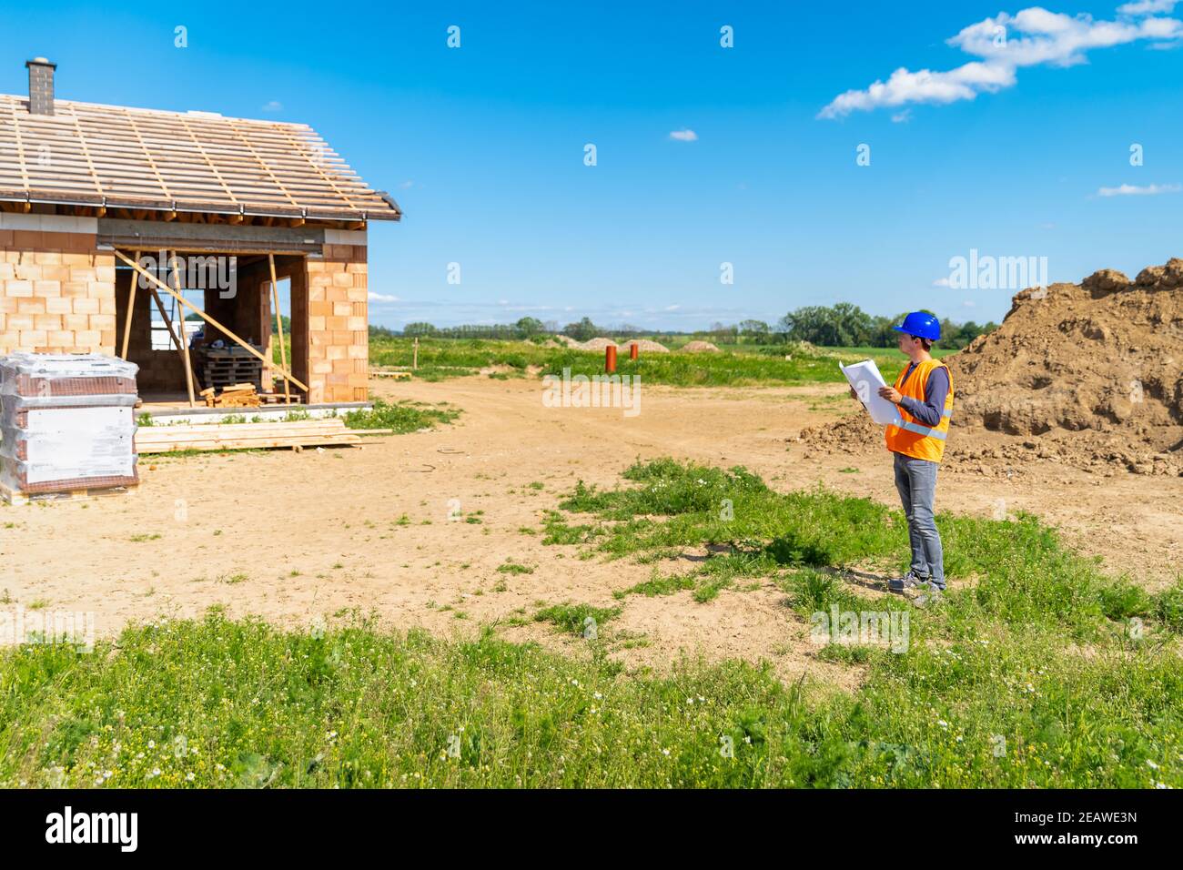 construction supervision during the construction of a family house Stock Photo