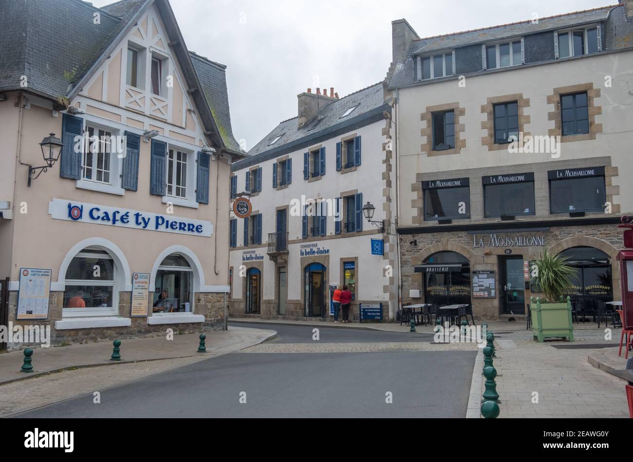 Roscoff, France - August 28, 2019: Cityscape of the medieval city Roscoff, a popular tourist destination in Finistere departement of Brittany Stock Photo