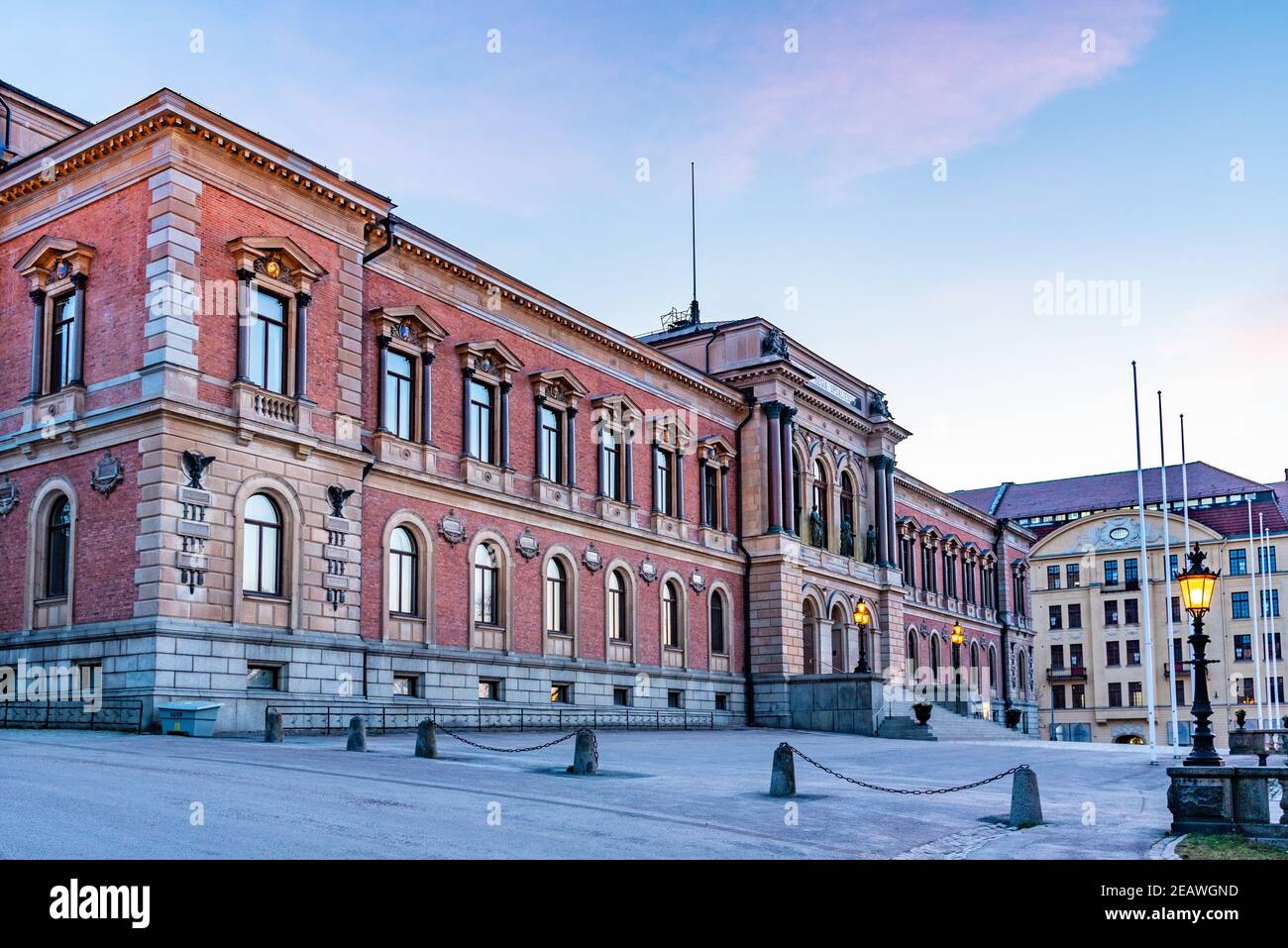 Sunset view of Building of the University of Uppsala in Sweden Stock Photo