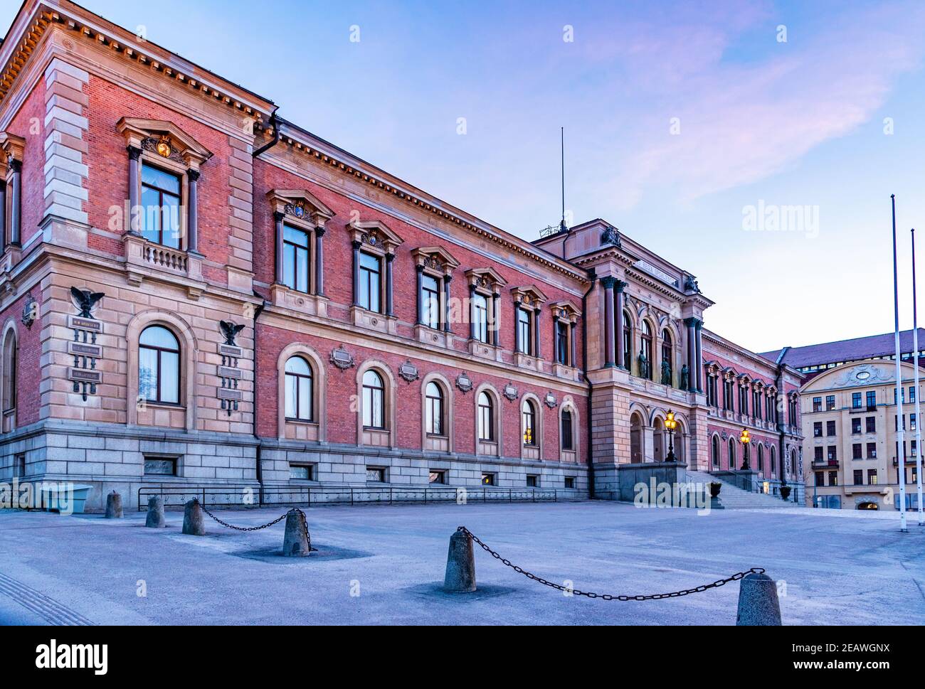 Sunset view of Building of the University of Uppsala in Sweden Stock Photo