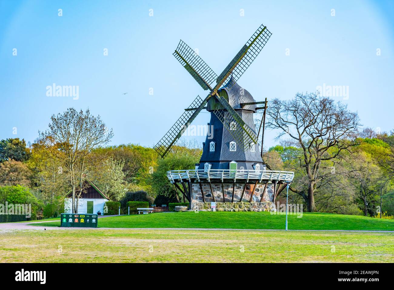 Medieval wind mill near Malmo castle in Sweden Stock Photo
