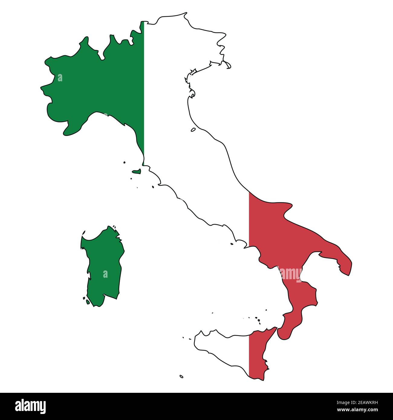 Italy map with flag outline of a state with a national flag, white
