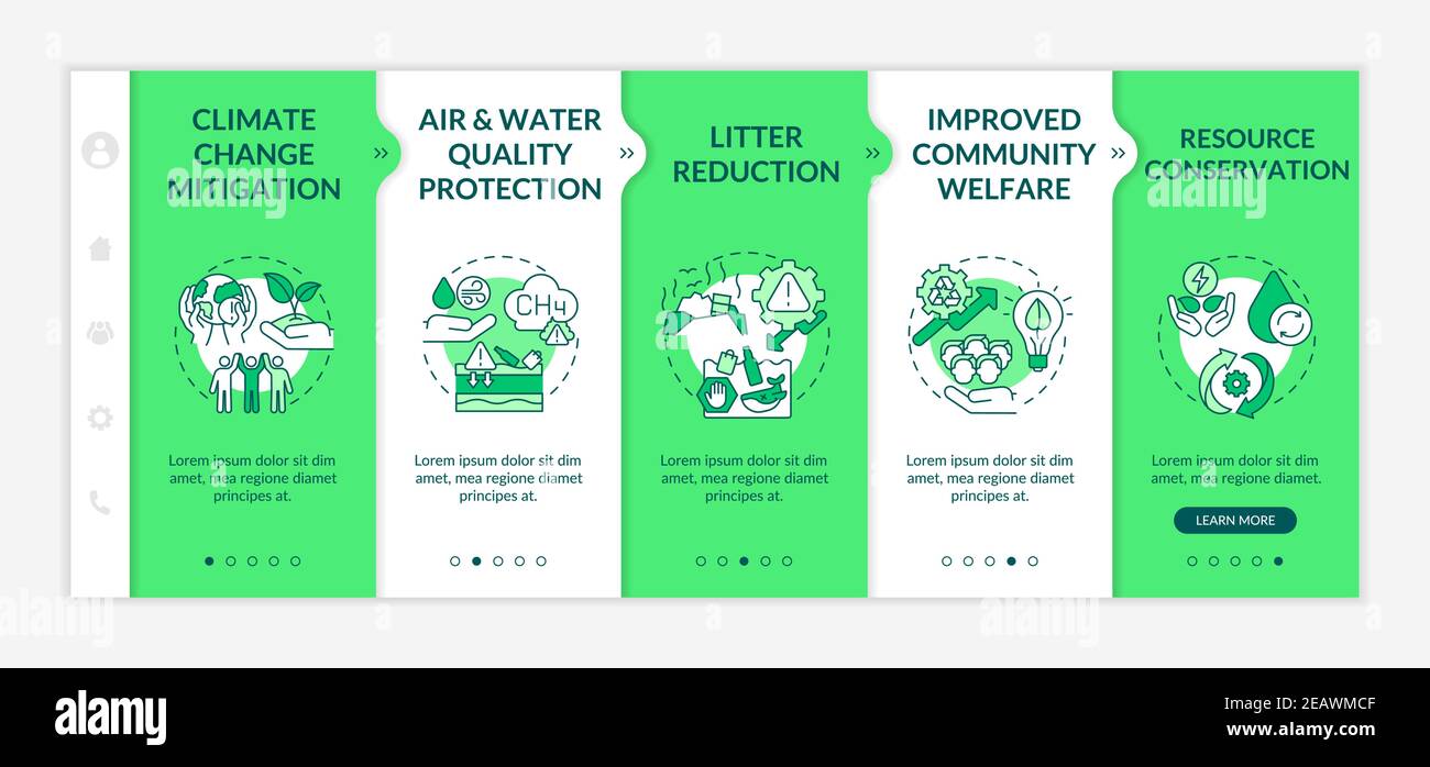 Biodegradable waste reduction benefits onboarding vector template Stock Vector