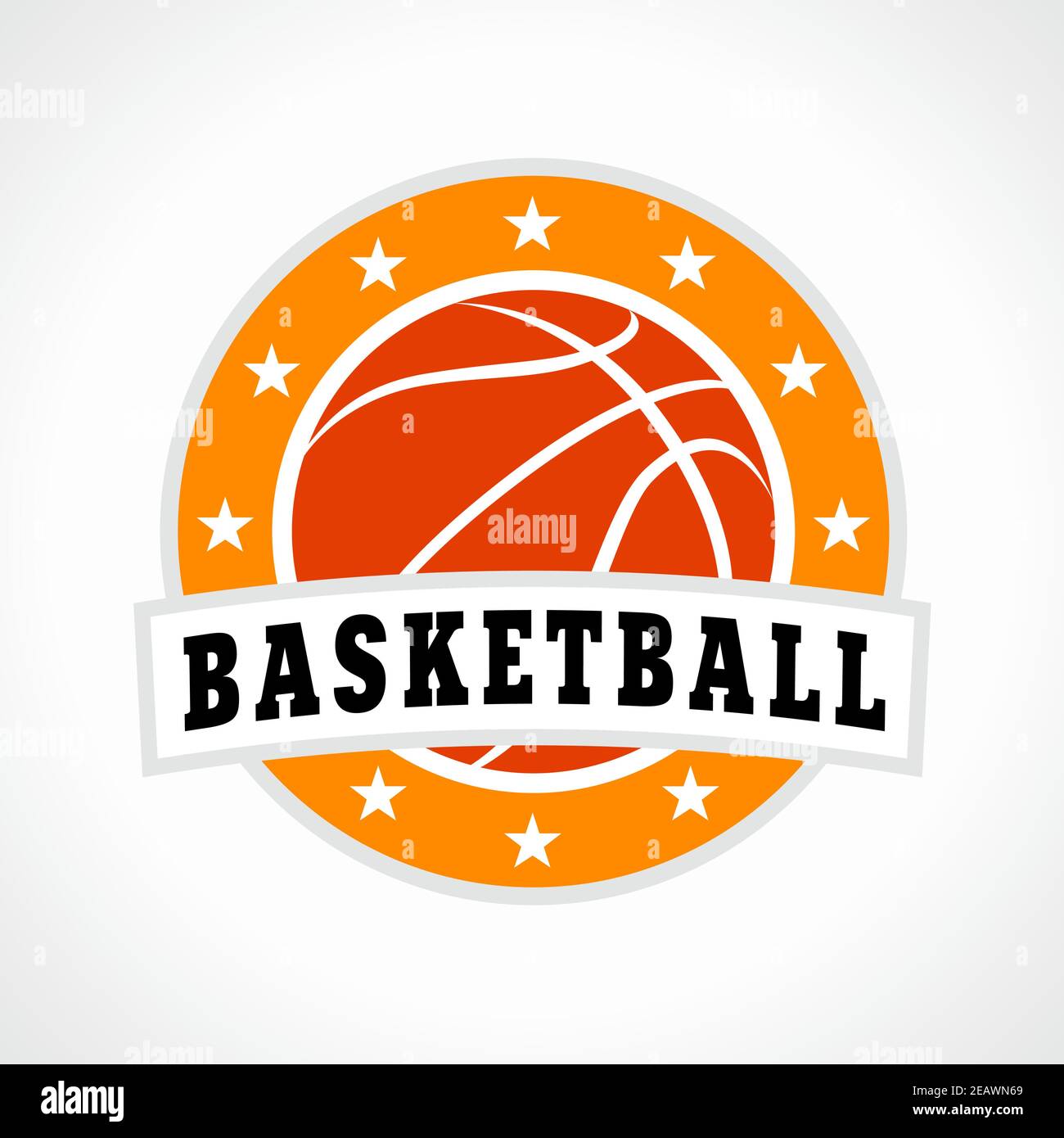 Basketball vector logo. Ball, sportsman cup sign. Brand symbol of national competitions, mobile app icon, sport equipment shop. Creative red award med Stock Vector
