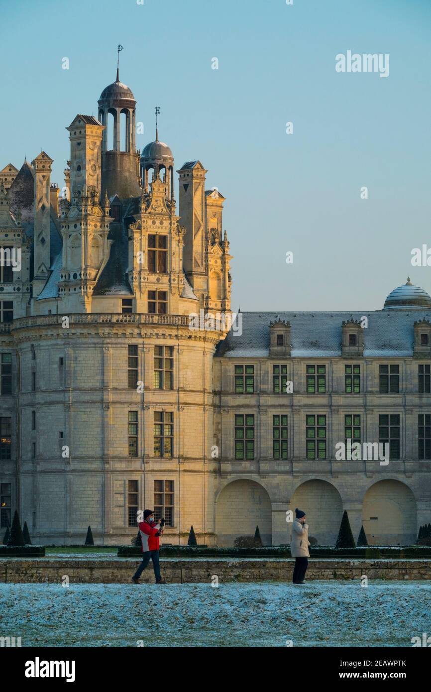 France, Loir-et-Cher (41), Chambord (UNESCO World Heritage), royal castle of the Renaissance, after the snowfall Stock Photo