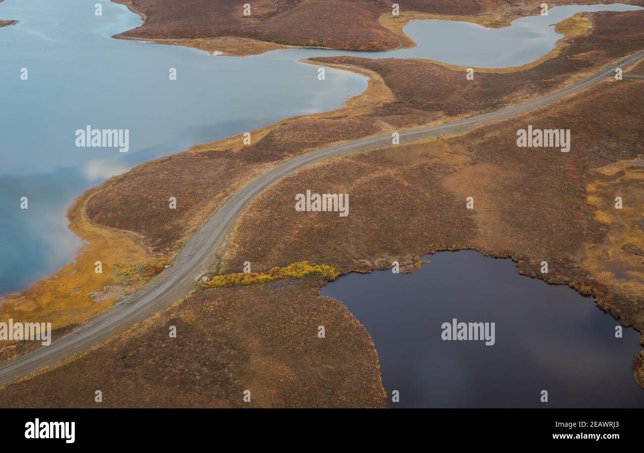 Aerial fall view of the InuvikTuktoyaktuk Highway (built above