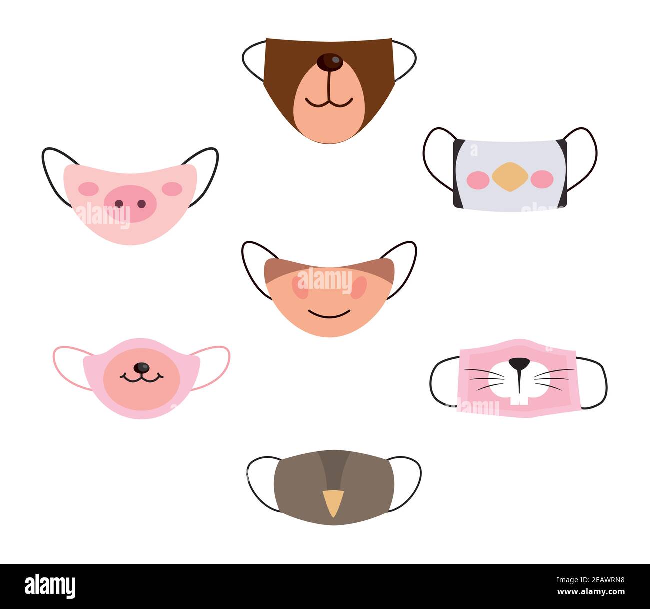 icon set face masks with animals designs over white background