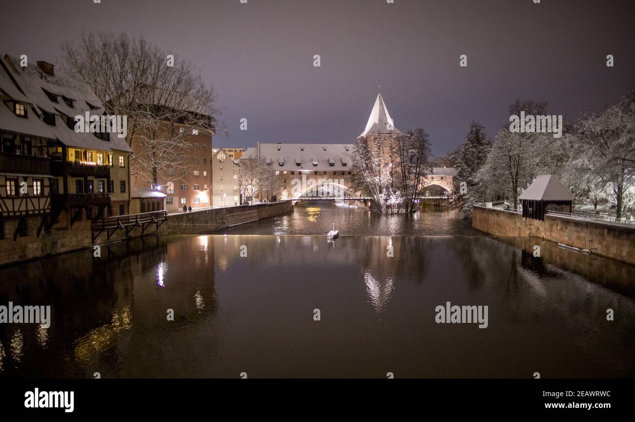 Nuremberg, Germany. 10th Feb, 2021. Snow covers the Schlayerturm (M