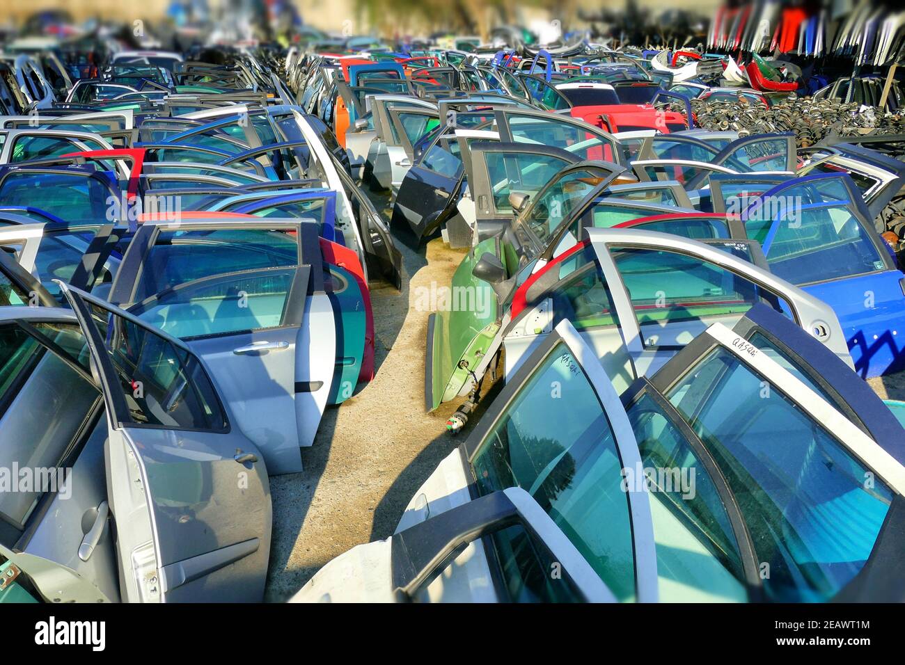 Broken car doors for spare use abandoned Stock Photo Alamy