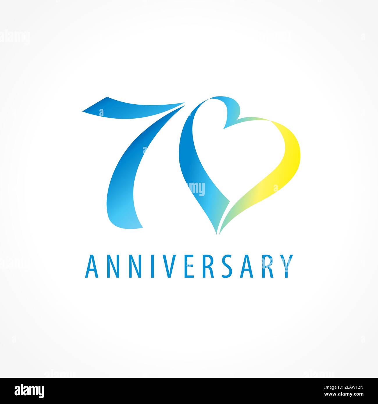 Anniversary 70 years old hearts celebrating vector digit logo. Birthday greetings with framed tape heart shape. Holiday abstract numbers or letter o. Stock Vector