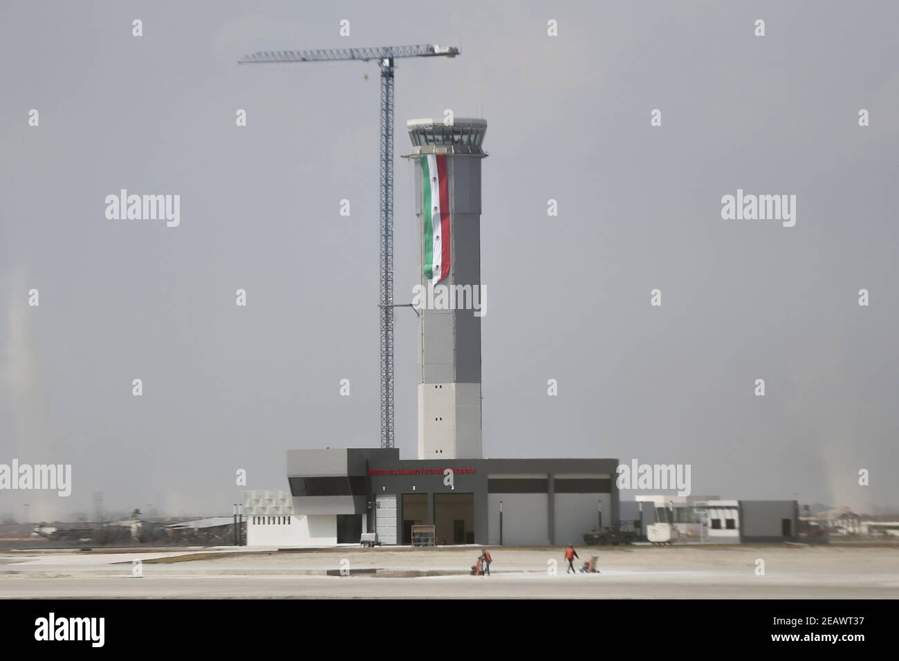 The control tower of the new international airport in Zumpango de Ocampo is pictured, at the Santa Lucia military airbase on the outskirts of Mexico City, Mexico February 10, 2021. REUTERS/Edgard Garrido Stock Photo