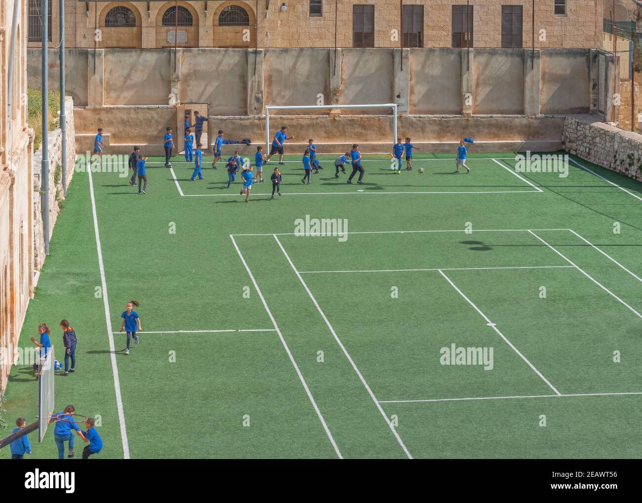 Jerusalem, Israel 8 May 2018 A walk along the wall of the Old City in Jerusalem. Football