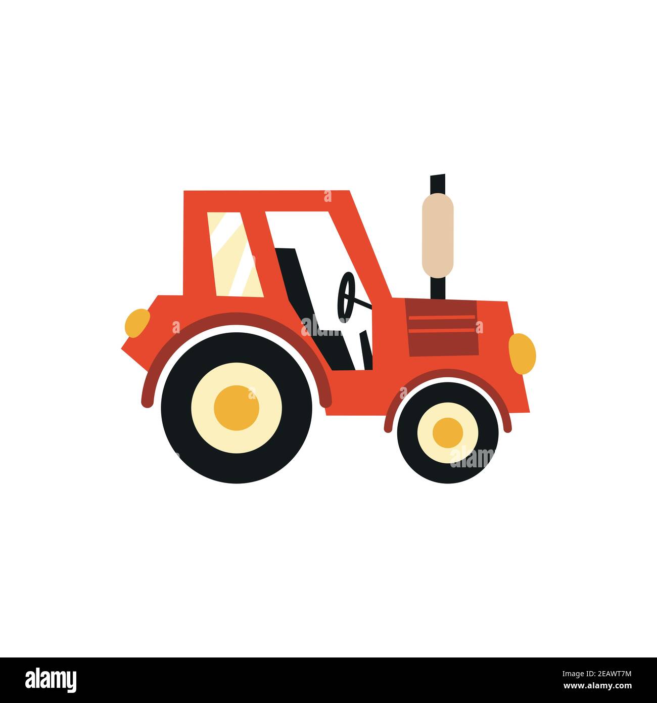 Flat tractor on white background. Red tractor icon vector illustration Stock Vector Image