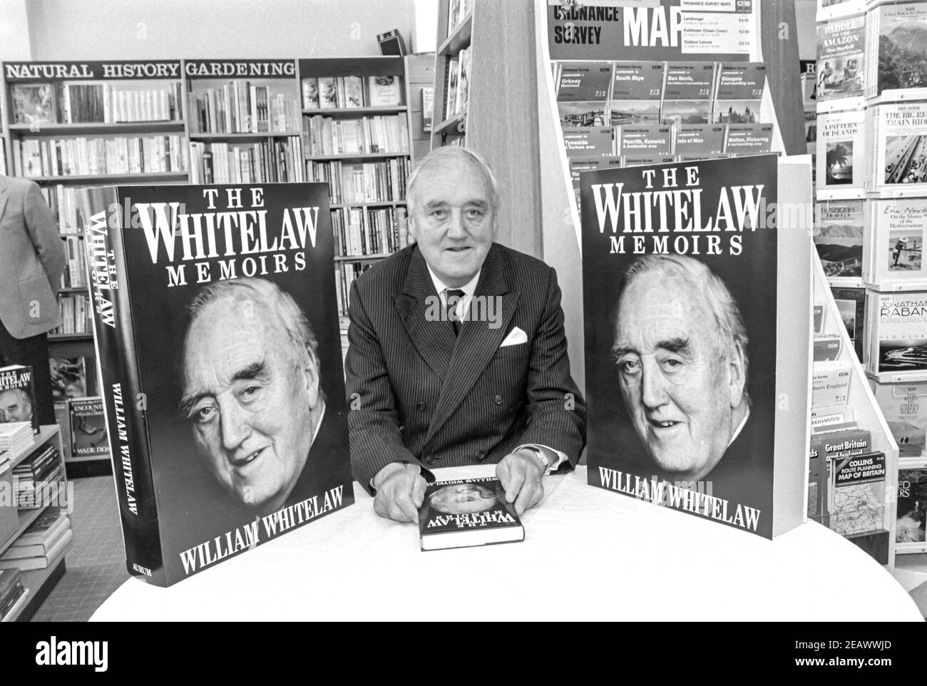 HEMEL HEMPSTEAD - ENGLAND. Willie Whitelaw at his book launch ’The Whitelaw Memories’ at WH Smiths in Hemel Hempstead, Hertfordshire, England in1989. Stock Photo