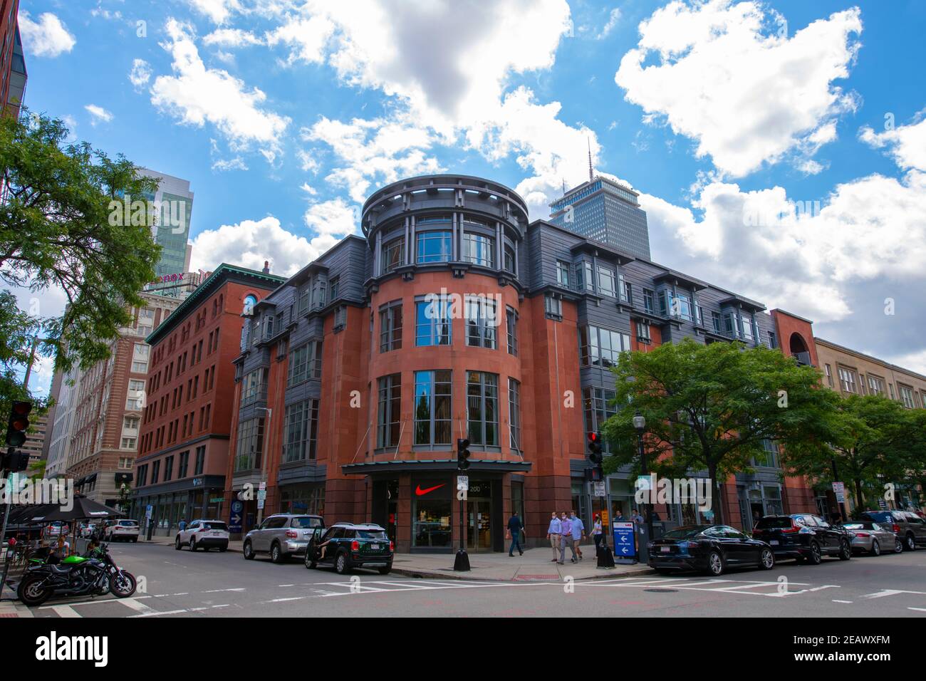 Historic Nike Store on 200 Newbury Street at Exeter Street with Prudential Center at the background in Back Boston, Massachusetts MA, USA Stock Photo - Alamy