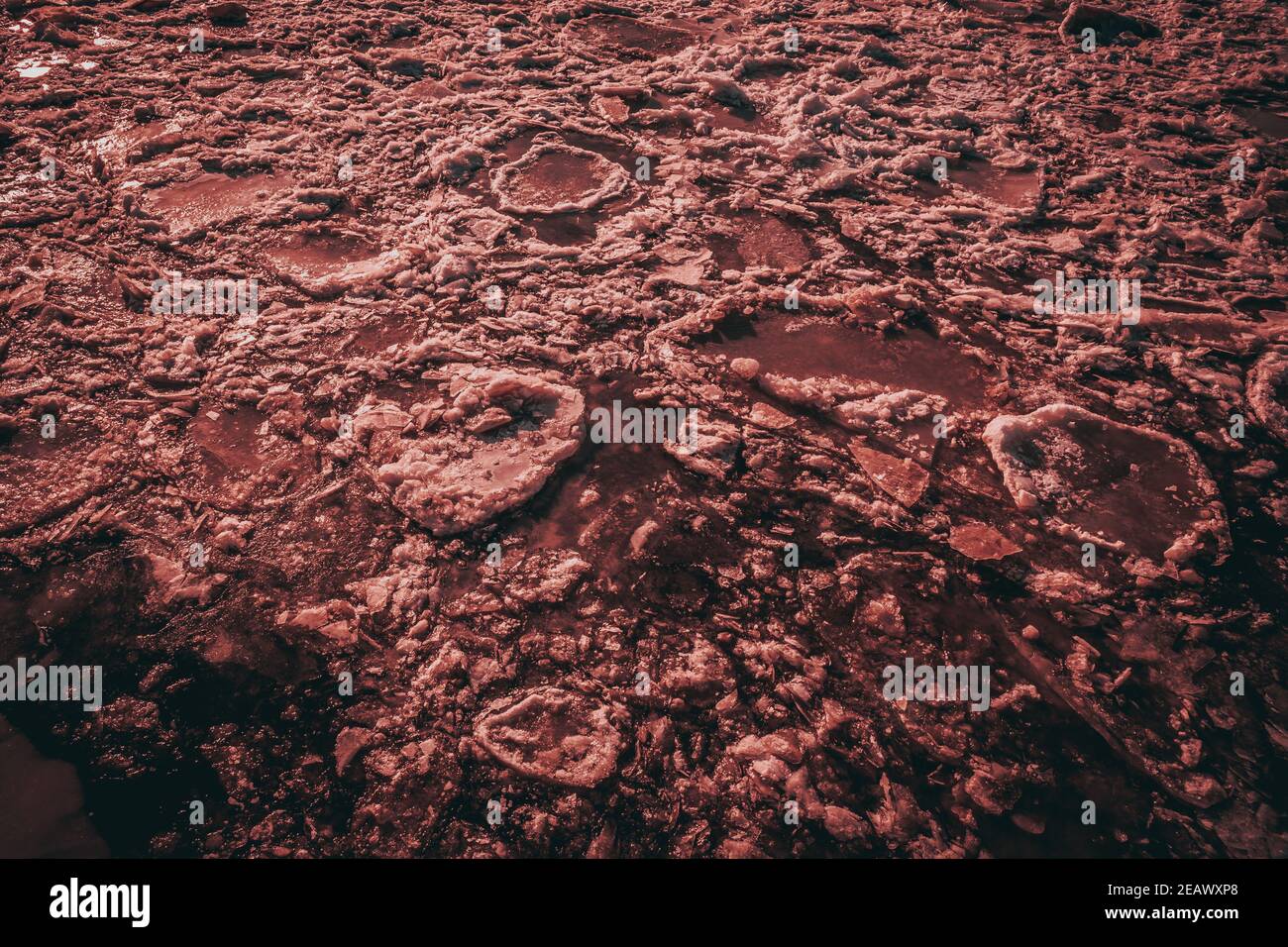 the surface of Jupiter with craters, and an icy surface Stock Photo