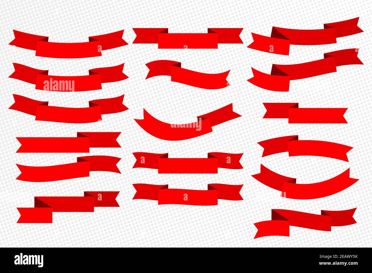 Set of red flat ribbons isolated on white background. Ribbon banner ...