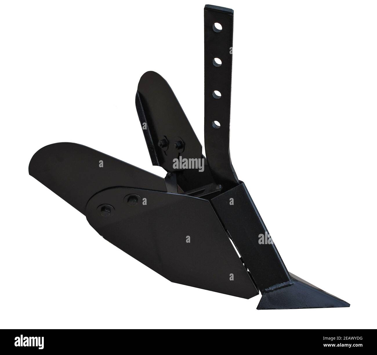 Agricultural black plow for walkbehind tractor isolated over white