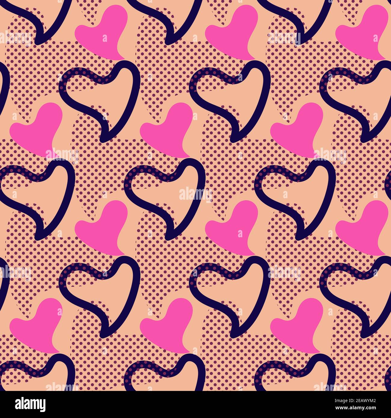 Heart shapes seamless pattern. Modern collage style design. Powder pink ...