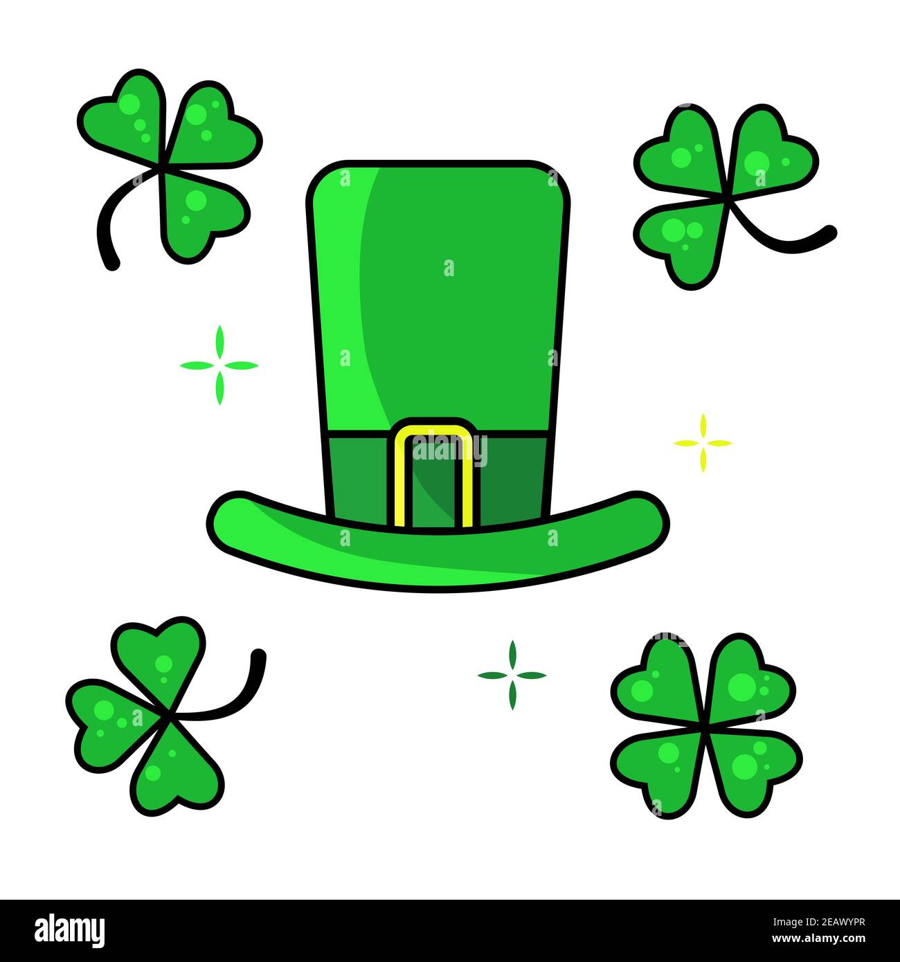 St. Patricks green hat with four-leaves clover. Leprechaun hat. Vector ...