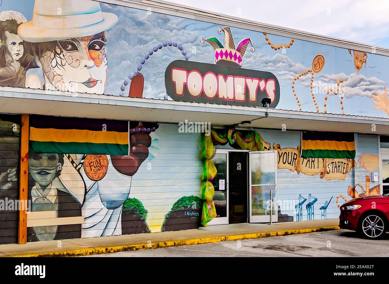 Toomey’s Mardi Gras shop is pictured, Feb. 8, 2021, in Mobile, Alabama. Toomey’s operates a 70,000-square-foot Mardi Gras warehouse. Stock Photo