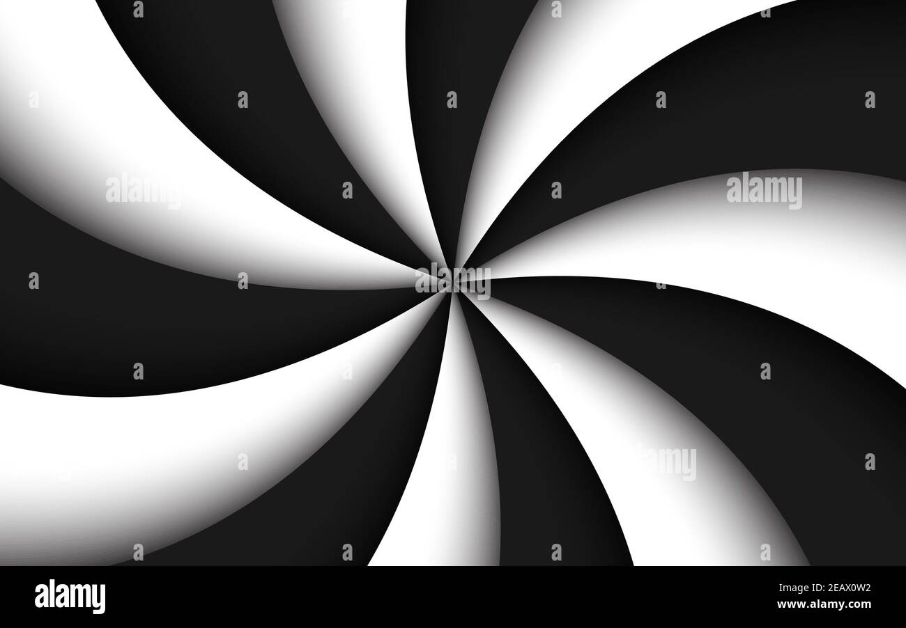 Black and white spiral background. Swirling radial pattern. Abstract