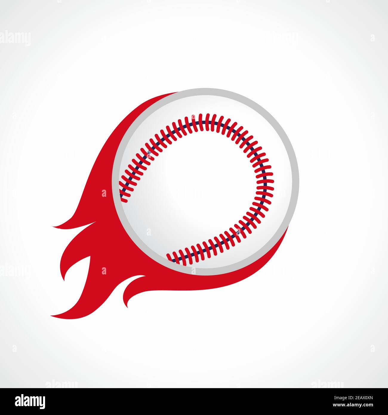 Flying and flaming baseball ball. Fiery sign, vector logo of teams, national competitions, union, matches, leagues or sport equipment shop. Children's Stock Vector