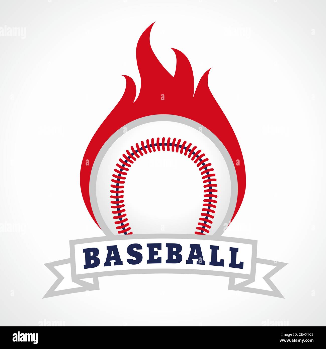 Burning and flaming baseball ball. Fiery sign, vector logo of teams, national competitions, union, matches, leagues or sport equipment shop. Children Stock Vector