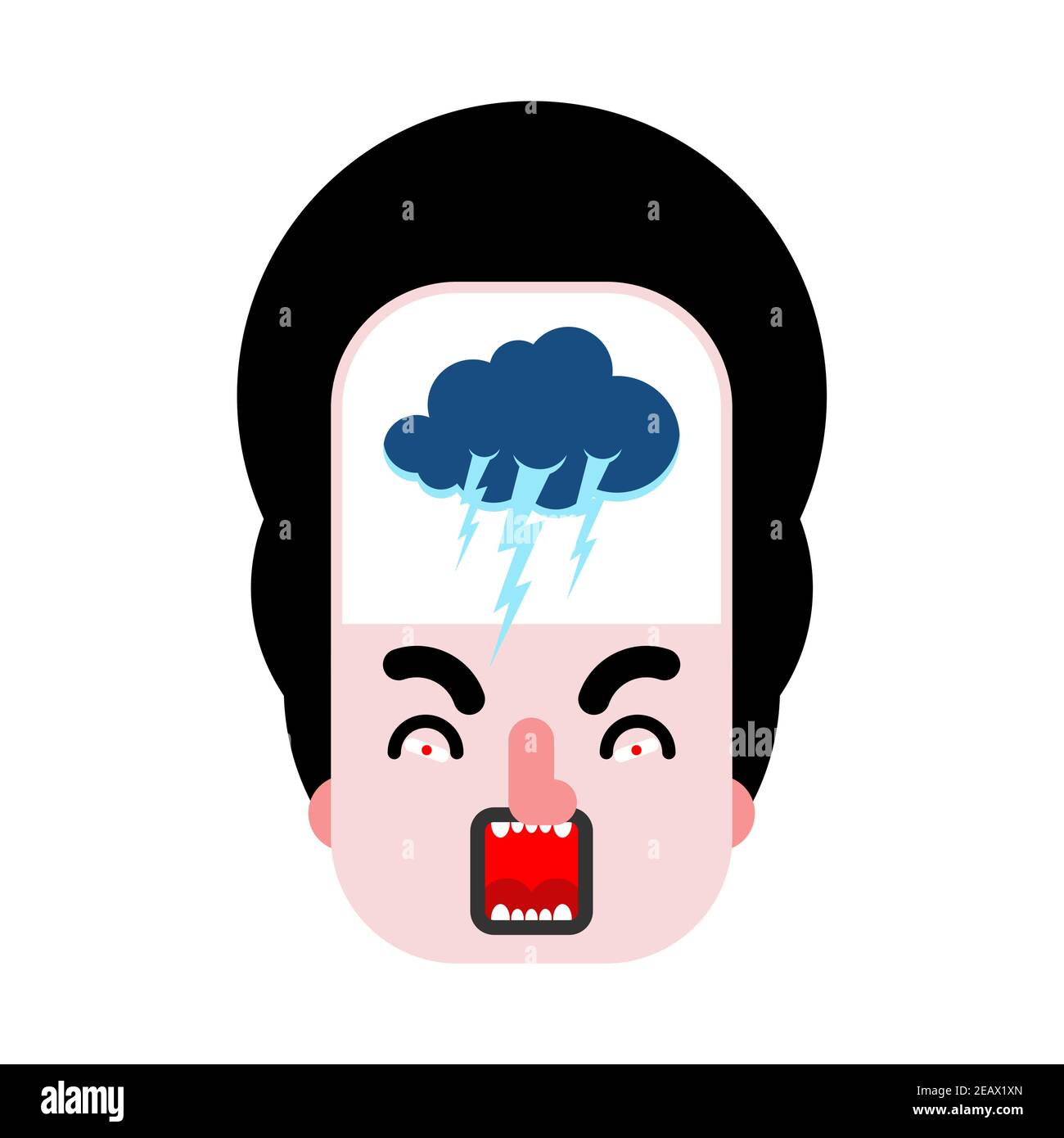 Thunder inside head. lightning in head. Bad mood Stock Vector