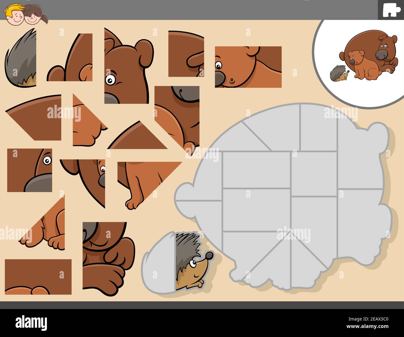 Cartoon illustration of educational jigsaw puzzle game for children ...