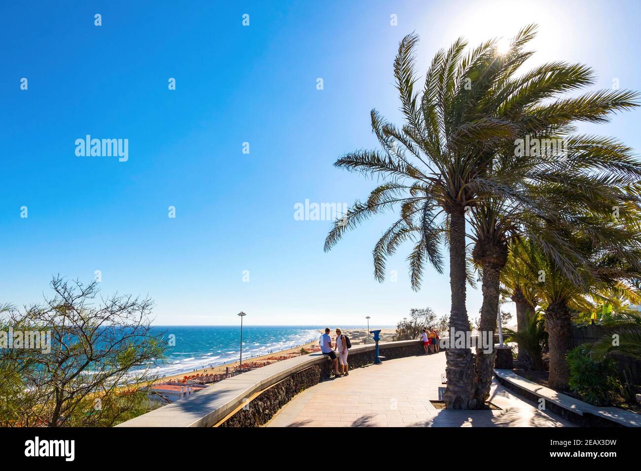 Gran Canaria island, Spain - December 11, 2018: Maspalomas Beach promenade (Playa de Maspalomas) on Gran Canaria island, Canary Islands, Spain. One of Stock Photo