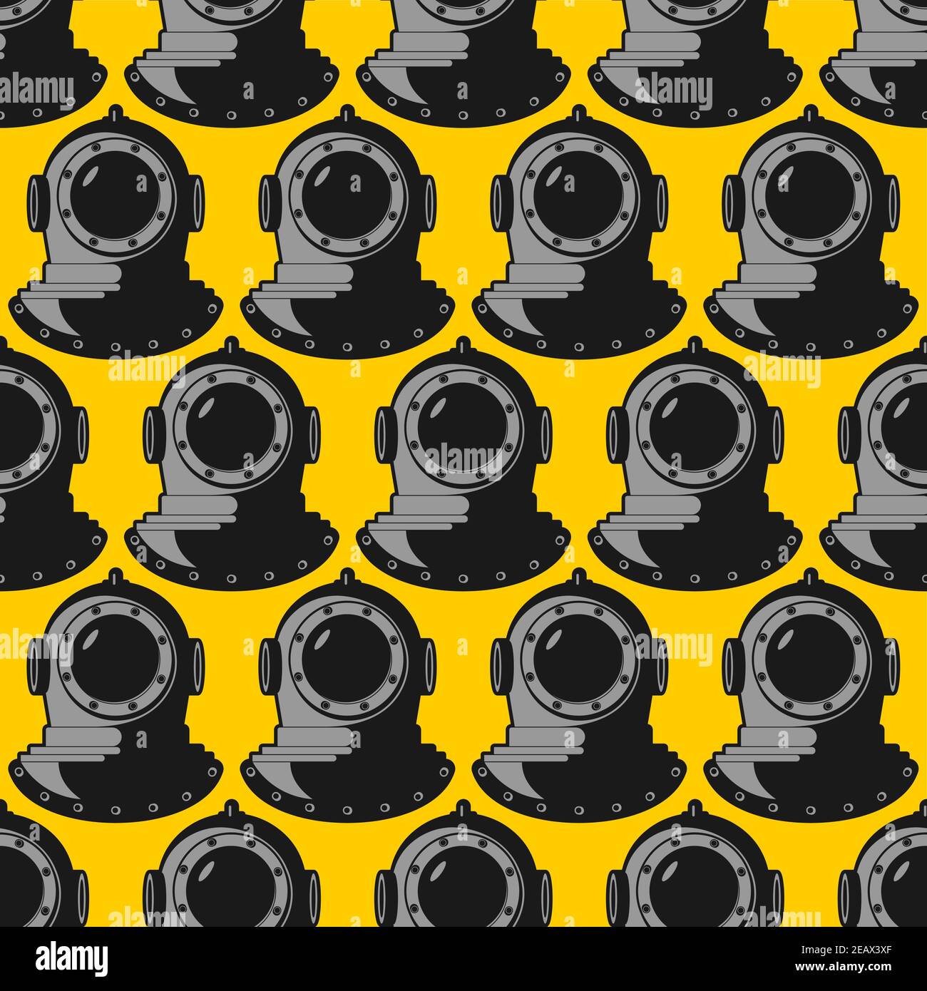 Underwater helmet pattern seamless. Old diving helmet background. vector ornament Stock Vector