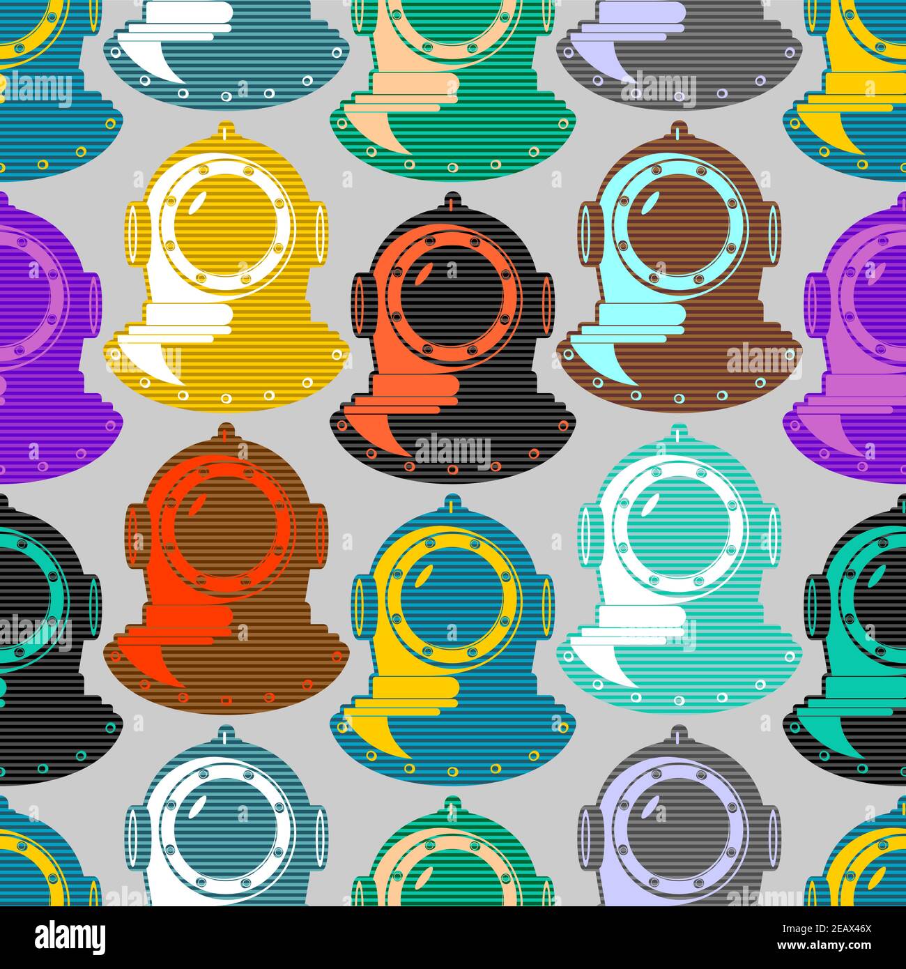 Underwater helmet pattern seamless. Old diving helmet background. vector ornament Stock Vector
