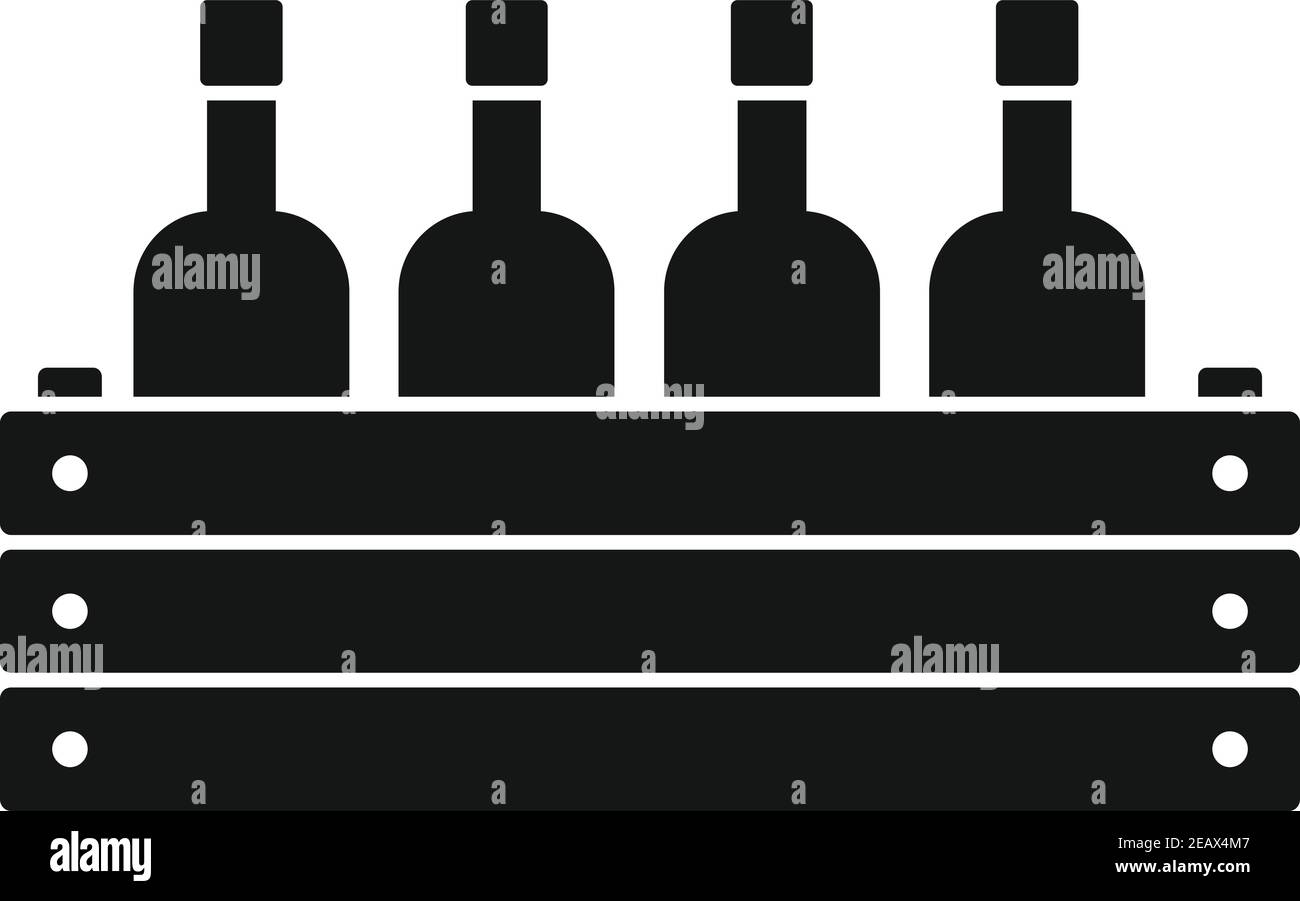Wood box wine bottle icon, simple style Stock Vector