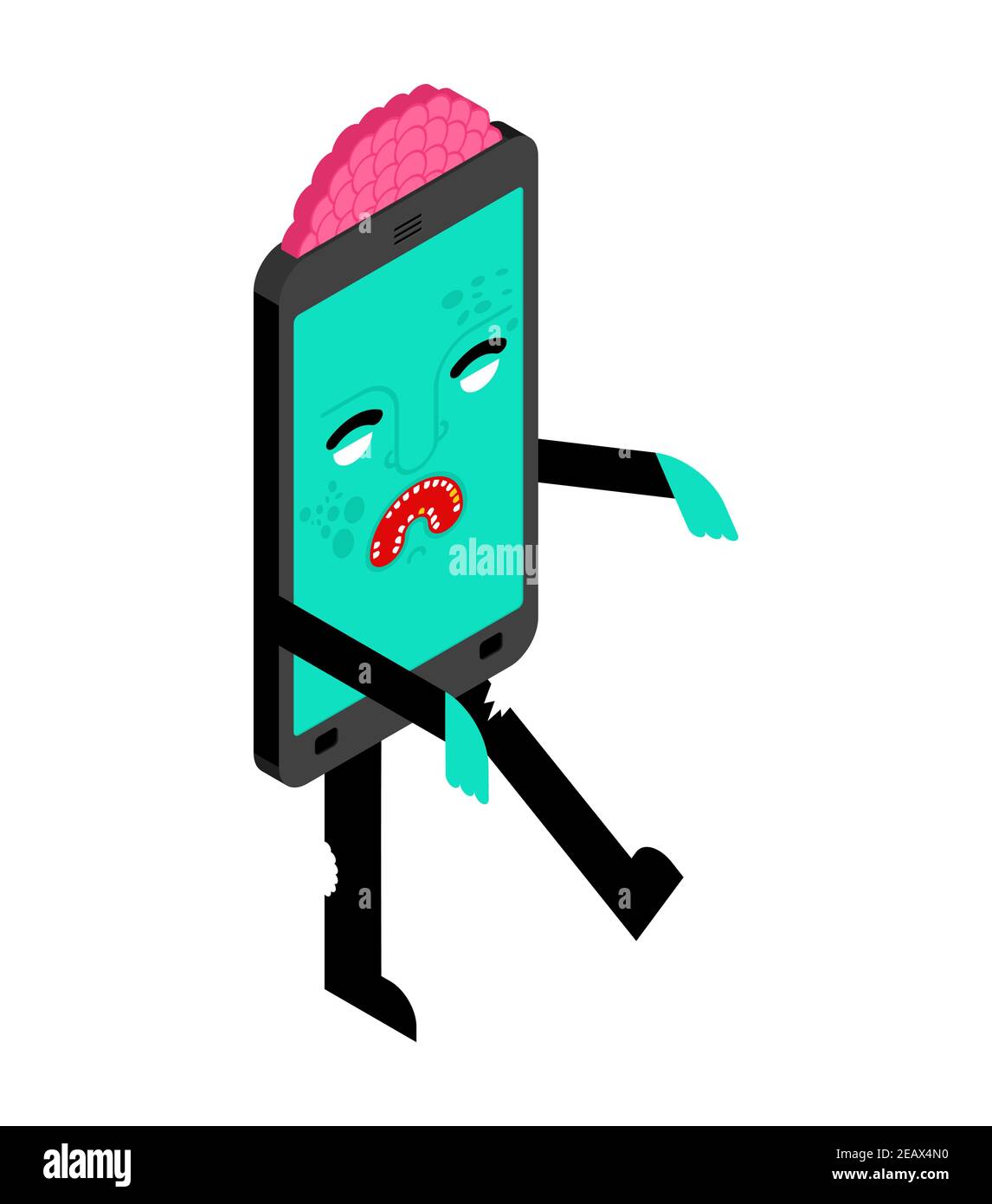 Zombie smartphone. Monster phone. Gadget Green walking dead Stock