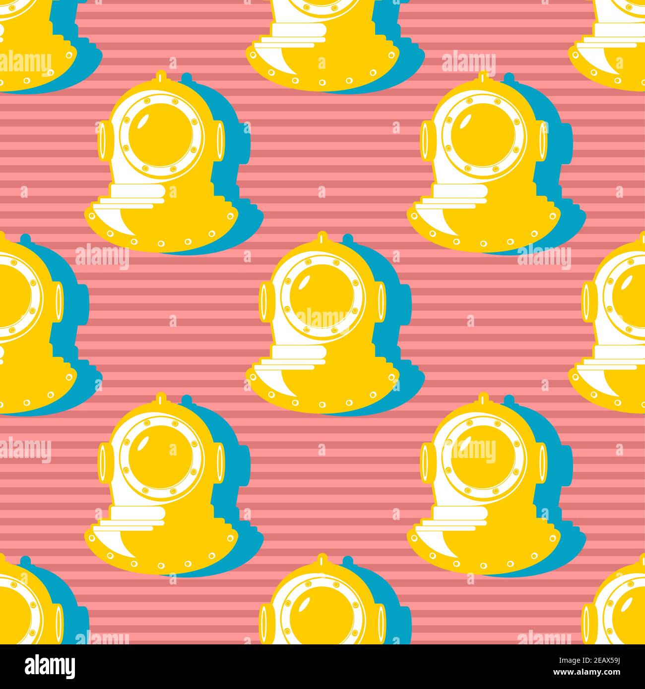 Underwater helmet pattern seamless. Old diving helmet background. vector ornament Stock Vector