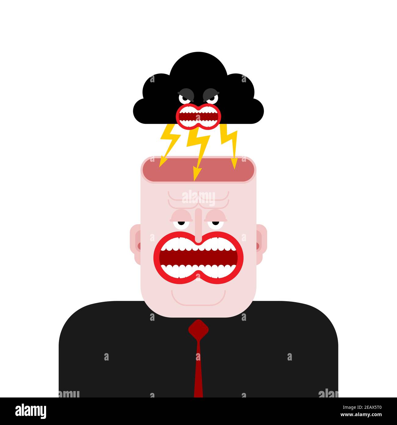 Thunder inside head. lightning in head. Bad mood Stock Vector